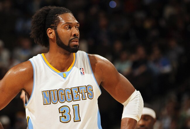 DENVER - DECEMBER 28:  Nene #31 of the Denver Nuggets looks on during a break in the action against the Portland Trail Blazers at Pepsi Center on December 28, 2010 in Denver, Colorado. The Nuggets defeated the Blazers 95-77. NOTE TO USER: User expressly a