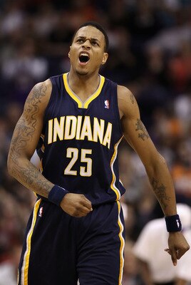 PHOENIX - DECEMBER 03:  Brandon Rush #25 of the Indiana Pacers reacts to a foul call during the NBA game against the Phoenix Suns at US Airways Center on December 3, 2010 in Phoenix, Arizona. The Suns defeated the Pacers 105-97.  NOTE TO USER: User expres