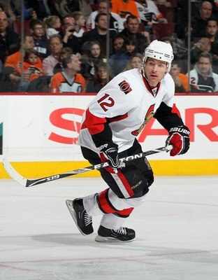 PHILADELPHIA, PA - JANUARY 20:  Mike Fisher #12 of the Ottawa Senators skates against the Philadelphia Flyers on January 20, 2011 at Wells Fargo Center in Philadelphia, Pennsylvania.  (Photo by Jim McIsaac/Getty Images)
