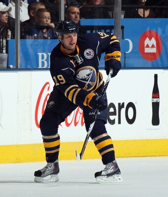 TORONTO, ON - NOVEMBER 06:  Tim Connolly #19 of the Buffalo Sabres skates against the Toronto Maple Leaf at the Air Canada Centre on November 6, 2010 in Toronto, Canada.  (Photo by Bruce Bennett/Getty Images)