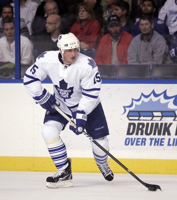 TAMPA, FL - JANUARY 25: Tomas Kaberle #15 of the Toronto Maple Leafs skates against the Tampa Bay Lightning at St. Pete Times Forum on January 25, 2011 in Tampa, Florida. The Lightning defeated the Leafs 2-0. (Photo by Justin K. Aller/Getty Images)