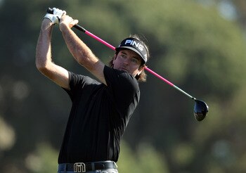 LA JOLLA, CA - JANUARY 29:  Bubba Watson tees off the 18th hole during Round 3 of the Farmers Insurance Open at Torrey Pines on January 29, 2011 in La Jolla, California. (Photo by Donald Miralle/Getty Images)