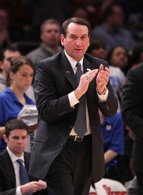 NEW YORK, NY - JANUARY 30:  Head coach of the Duke Blue Devils Mike Krzyzewski watches on against the St. John's Red Storm at Madison Square Garden on January 30, 2011 in New York City.  (Photo by Nick Laham/Getty Images)