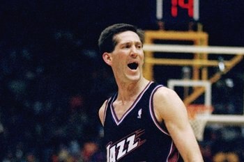 7 Feb 1999:  Jeff Hornacek #14 of the Utah Jazz dribbles during the game against the Los Angeles Lakers at the Great Western Forum in Inglewood, California. The Jazz defeated the Lakers 100-91Mandatory Credit: Todd Warshaw  /Allsport