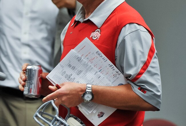 COLUMBUS, OH - MARCH 30:  Head Coach Jim Tressel speaks to the media during a press conference before the start of Spring practices at the Woody Hayes Athletic Center at The Ohio State University on March 30, 2011 in Columbus, Ohio. (Photo by Jamie Sabau/