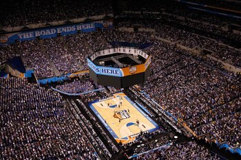 INDIANAPOLIS - APRIL 05:  A general view of the Butler Bulldogs playing against the Duke Blue Devils during the 2010 NCAA Division I Men's Basketball National Championship game at Lucas Oil Stadium on April 5, 2010 in Indianapolis, Indiana.  (Photo by Kev