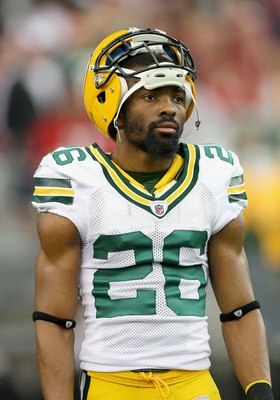 GLENDALE, AZ - JANUARY 10:  Cornerback Josh Bell #26 of the Green Bay Packers warms up before the 2010 NFC wild-card playoff game against the Arizona Cardinals at the Universtity of Phoenix Stadium on January 10, 2010 in Glendale, Arizona.  The Cardinals