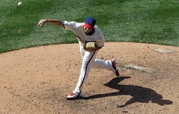 PHILADELPHIA - MAY 06:  Danys Baez #55 of the Philadelphia Phillies delivers a pitch against the St. Louis Cardinals at Citizens Bank Park on May 6, 2010 in Philadelphia, Pennsylvania.  (Photo by Jim McIsaac/Getty Images)