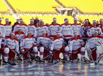PITTSBURGH, PA - DECEMBER 31:  The Washington Capitals pose for their team photo during the 2011 NHL Winter Classic Practice on December 31, 2010 at Heinz Field in Pittsburgh, Pennsylvania.  (Photo by Justin K. Aller/Getty Images)