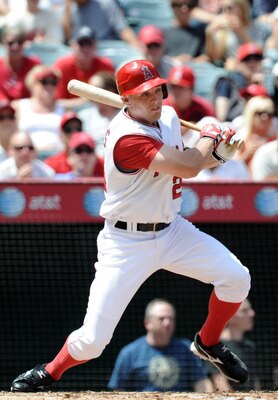 ANAHEIM, CA - AUGUST 29:  Peter Bourjos #25 of the Los Angeles Angels of Anaheim at bat against the Baltimore Orioles at Angel Stadium on August 29, 2010 in Anaheim, California.  (Photo by Harry How/Getty Images)