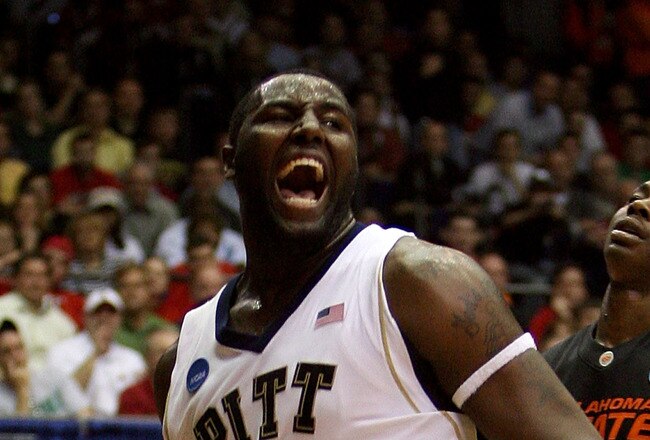 DAYTON, OH - MARCH 22:  DeJuan Blair #45 of the Pittsburgh Panthers reacts after a basket late in the game against the Oklahoma State Cowboys during the second round of the NCAA Division I Men's Basketball Tournament at the University of Dayton Arena on M
