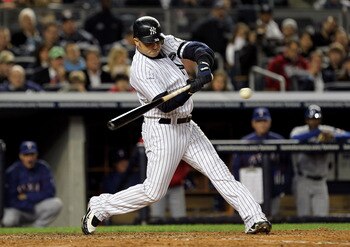 NEW YORK - OCTOBER 18:  Nick Swisher #33 of the New York Yankees bats against the Texas Rangers in Game Three of the ALCS during the 2010 MLB Playoffs at Yankee Stadium on October 18, 2010 in New York, New York. The Rangers won 8-0.  (Photo by Al Bello/Ge