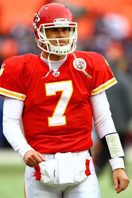 KANSAS CITY, MO - JANUARY 09:  Quarterback Matt Cassel #7 of the Kansas City Chiefs warms up prior to playing the Baltimore Ravens in their 2011 AFC wild card playoff game at Arrowhead Stadium on January 9, 2011 in Kansas City, Missouri.  (Photo by Dilip