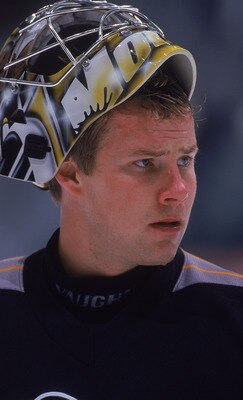 21 Sep 2001:  Goaltender Johan Hedberg #1 of the Pittsburgh Penguins looks on with his mask up against the Toronto Maple Leafs during the NHL game at Air Canada Centre in Toronto, Canada.  The Maple Leafs defeated the Penguins 5-2.  Mandatory Credit:  Dav