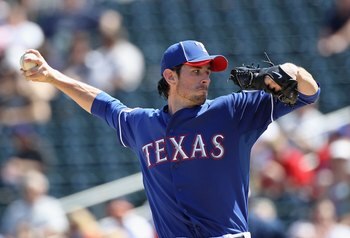SURPRISE, AZ - MARCH 19:  Starting pitcher Brandon McCarthy #20 of the Texas Rangers pitches against the Cleveland Indians during the MLB spring training game at Surprise Stadium on March 19, 2010 in Surprise, Arizona. The Indians defeated the Rangers 12-