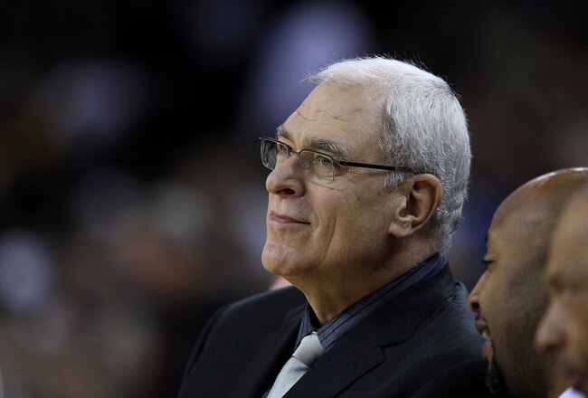 OAKLAND, CA - JANUARY 12:  Head coach Phil Jackson of the Los Angeles Lakers sits on the bench during their game against the Golden State Warriors at Oracle Arena on January 12, 2011 in Oakland, California. NOTE TO USER: User expressly acknowledges and ag