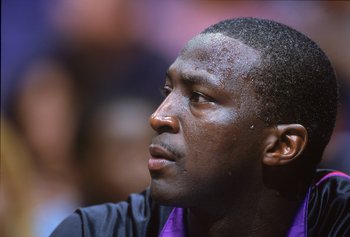 2 Jan 2001:  A close up of Tyrone Corbin #23 of the Toronto Raptors as he looks on from the bench during the game against the Los Angeles Clippers at the STAPLES Center in Los Angeles, California.  The Clippers defeated the Raptors 110-97.    NOTE TO USER