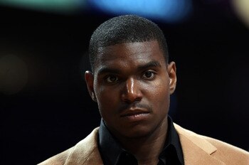 LOS ANGELES, CA - MAY 04:  Andrew Bynum #17 of the Los Angeles Lakers looks on from the bench as he is out for the game due to injury against the Utah Jazz in Game One of the Western Conference Semifinals during the 2008 NBA Playoffs at Staples Center on