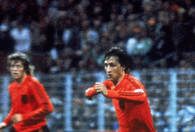 19 Jun 1974:  Johan Cruyff of Holland in action during the World Cup match against Sweden played at the Westfalenstadion in Dortmund, Germany. \ Mandatory Credit: Allsport UK /Allsport