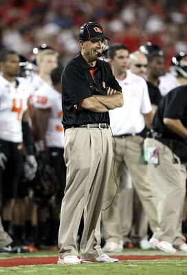 TUCSON, AZ - OCTOBER 09:  Head coach Mike Riley of the Oregon State Beavers during the college football game against the Arizona Wildcats at Arizona Stadium on October 9, 2010 in Tucson, Arizona.   The Beavers defeated the Wildcats 29-27.  (Photo by Chris