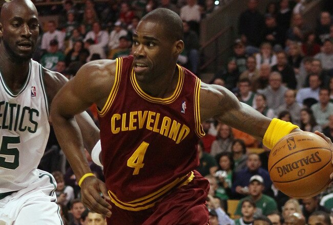 BOSTON, MA - JANUARY 25:  Antawn Jamison #4 of the Cleveland Cavaliers drives to the basket as  Kevin Garnett #5 of the Boston Celtics defends on January 25, 2011 at the TD Garden in Boston, Massachusetts.   NOTE TO USER: User expressly acknowledges and a