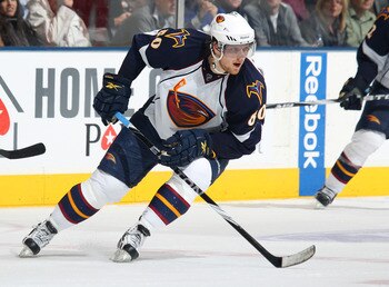 TORONTO, CAN - FEBRUARY 7:  Nik Antropov #80 of the Atlanta Thrashers skates in a game against the Toronto Maple Leafs on February 7, 2011 at the Air Canada Centre in Toronto, Canada. The Leafs defeated the Thrashers 5-4. (Photo by Claus Andersen/Getty Im