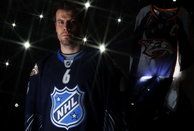 RALEIGH, NC - JANUARY 30:  (EDITORS NOTE: A special effects camera filter was used for this image.) Shea Weber #6 of the Nashville Predators for Team Lidstrom poses for a portrait before the 58th NHL All-Star Game at RBC Center on January 30, 2011 in Rale