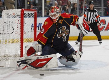 SUNRISE, FL - FEBRUARY 8: Goaltender Tomas Vokoun #29 of the Florida Panthers stops a shot by the St. Louis Blues on February 8, 2011 at the BankAtlantic Center in Sunrise, Florida. The Blues defeated the Panthers 2-1. (Photo by Joel Auerbach/Getty Images