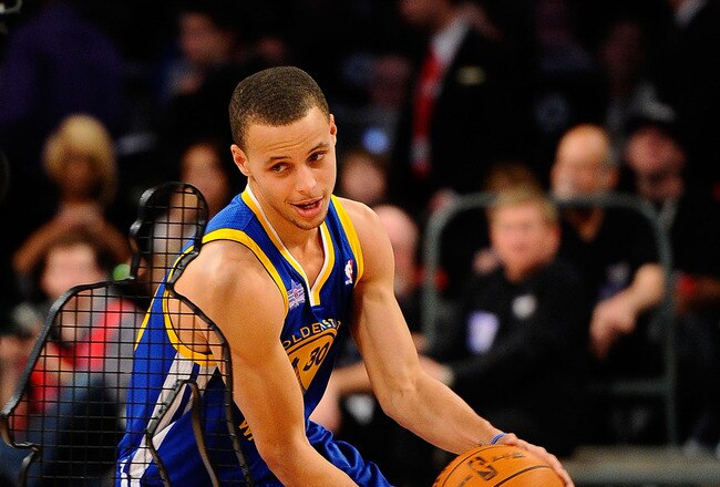 LOS ANGELES, CA - FEBRUARY 19:  Stephen Curry #30 of the Golden State Warriors competes in the Taco Bell Skills Challenge apart of NBA All-Star Saturday Night at Staples Center on February 19, 2011 in Los Angeles, California.  (Photo by Kevork Djansezian/