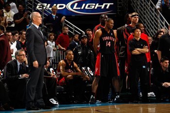 NEW ORLEANS - FEBRUARY 06:  Head coach Jay Triano of the Toronto Raptors watches the final minutes of the game agaainst the New Orleans Hornets on February 6, 2009 in New Orleans, Louisiana.  NOTE TO USER: User expressly acknowledges and agrees that, by d