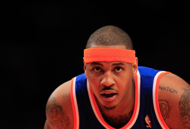 NEW YORK, NY - FEBRUARY 23:  Carmelo Anthony #7 of the New York Knicks on the court against the Milwaukee Bucks at Madison Square Garden on February 23, 2011 in New York City. NOTE TO USER: User expressly acknowledges and agrees that, by downloading and/o