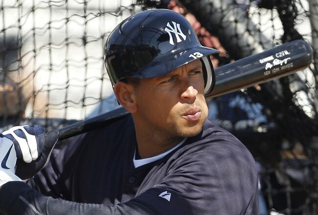 TAMPA, FL - FEBRUARY 21:  Alex Rodriguez #13 of the New York Yankees hits in the batting cage during the second day of full teams workouts at Spring Training on February 21, 2011 at the George M. Steinbrenner Field in Tampa, Florida.  (Photo by Leon Halip