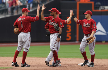 NEW YORK - AUGUST 01: The Arizona Diamondbacks celebrate their win against the New York Mets at Citi Field on August 1, 2010 in the Flushing neighborhood of the Queens borough of New York City.  (Photo by Nick Laham/Getty Images)