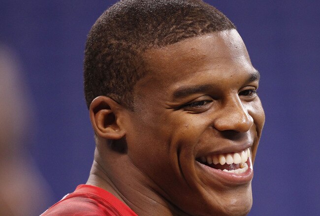 INDIANAPOLIS, IN - FEBRUARY 27:  Cam Newton looks on during the 2011 NFL Scouting Combine at Lucas Oil Stadium on February 27, 2011 in Indianapolis, Indiana. (Photo by Joe Robbins/Getty Images)