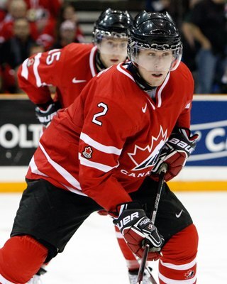 SASKATOON, SK - JANUARY 3:  Colten Teubert #2 of Team Canada skates during the 2010 IIHF World Junior Championship Tournament Semifinal game against Team Switzerland on January 3, 2010 at the Credit Union Centre in Saskatoon, Saskatchewan, Canada.  Team C