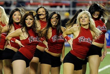 LAS VEGAS - NOVEMBER 13:  Members of the UNLV Rebels dance team perform during the Rebels' game against the Wyoming Cowboys at Sam Boyd Stadium November 13, 2010 in Las Vegas, Nevada. UNLV won 42-16.  (Photo by Ethan Miller/Getty Images)