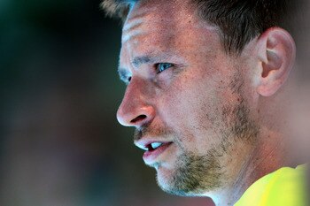 MELBOURNE, AUSTRALIA - JANUARY 24:  Robin Soderling of Sweden looks on in his fourth round match against Alexandr Dolgopolov of the Ukraine during day eight of the 2011 Australian Open at Melbourne Park on January 24, 2011 in Melbourne, Australia.  (Photo