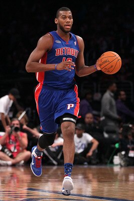 LOS ANGELES, CA - FEBRUARY 18:  Greg Monroe #10 of the Detroit Pistons and the Rookie Team moves the ball up court in the first half during the T-Mobile Rookie Challenge and Youth Jam at Staples Center on February 18, 2011 in Los Angeles, California.  (Ph
