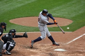 CHICAGO - APRIL 12:  Miguel Cabrera #24 of the Detroit Tigers bats against the Chicago White Sox on April 12, 2008 at U.S. Cellular Field in Chicago, Illinois. (Photo by Jonathan Daniel/Getty Images)