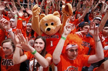 CHAMPAIGN, IL - FEBRUARY 13: Illinois Fighting Illini fans cheer during the game against the Purdue Boilermakers at Assembly Hall on February 13, 2011 in Champaign, Illinois. Purdue defeated Illinois 81-70. (Photo by Joe Robbins/Getty Images)