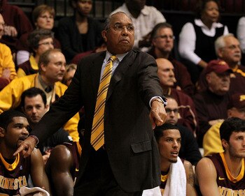 PHILADELPHIA, PA - DECEMBER 08:  Head aoch Tubby Smith of the Minnesota Golden Gophers coaches against the St. Joseph's Hawks at Michael J. Hagan Arena on December 8, 2010 in Philadelphia, Pennsylvania.  (Photo by Chris Chambers/Getty Images)