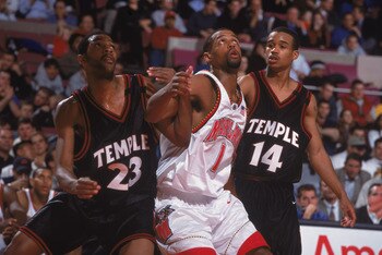 9 Nov 2001:  Byron Mouton # of the Maryland Terrapins gets ready to move for the rebound with Alex Wesby #3 of the Temple Owls during the IKON Classic at Madison Square Garden in New York, New York. The Terrapins defeated the Owls 82-74.Mandatory Credit: