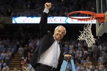 CHAPEL HILL, NC - MARCH 05:  Head coach Roy Williams of the North Carolina Tar Heels celebrates winning the ACC Regular Season Championship as they defeated the Duke Blue Devils 81-67 at the Dean E. Smith Center on March 5, 2011 in Chapel Hill, North Caro