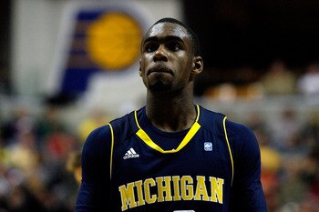 INDIANAPOLIS, IN - MARCH 12:  Tim Hardaway Jr. #10 of the Michigan Wolverines looks on against Ohio State Buckeyes during the semifinals of the 2011 Big Ten Men's Basketball Tournament at Conseco Fieldhouse on March 12, 2011 in Indianapolis, Indiana.  (Ph