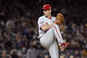 NEW YORK - OCTOBER 28:  Cliff Lee #34 of the Philadelphia Phillies throws a pitch against the New York Yankees in Game One of the 2009 MLB World Series at Yankee Stadium on October 28, 2009 in the Bronx borough of New York City. The Phillies won 6-1.  (Ph