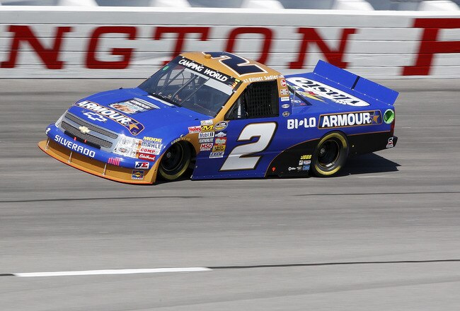 DARLINGTON, SC - MARCH 12:  Elliott Sadler, driver of the #2 Armour Vienna Sausages Chevrolet, drives on track during practice for the Too Tough to Tame 200 at Darlington Raceway on March 12, 2011 in Darlington, South Carolina.  (Photo by Geoff Burke/Gett