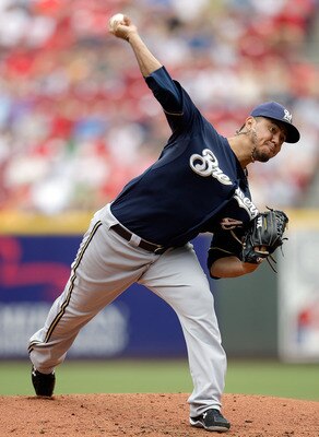 CINCINNATI - JULY 19:  Yovani Gallardo #49 of the Milwaukee Brewers throws a pitch during the game against the Cincinnati Reds at Great American Ball Park on July 19, 2009 in Cincinnati, Ohio.  (Photo by Andy Lyons/Getty Images)