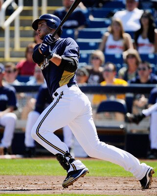 PHOENIX, AZ - MARCH 10:  Ryan Braun #8 of the Milwaukee Brewers swings the bat against the Colorado Rockies during the spring training baseball game at Maryvale Baseball Park on March 10, 2011 in Phoenix, Arizona.  (Photo by Kevork Djansezian/Getty Images