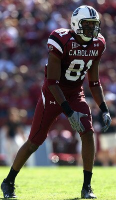 COLUMBIA, SC - OCTOBER 30:  Tori Gurley #81 of the South Carolina Gamecocks against the Tennessee Volunteers during their game at Williams-Brice Stadium on October 30, 2010 in Columbia, South Carolina.  (Photo by Streeter Lecka/Getty Images)