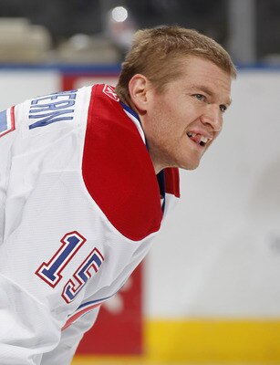 SUNRISE, FL - MARCH 3: Jeff Halpern #15 of the Montreal Canadiens warms up prior to the NHL game against the Florida Panthers on March 3, 2011 at the BankAtlantic Center in Sunrise, Florida. The Canadiens defeated the Panthers 4-0. (Photo by Joel Auerbach
